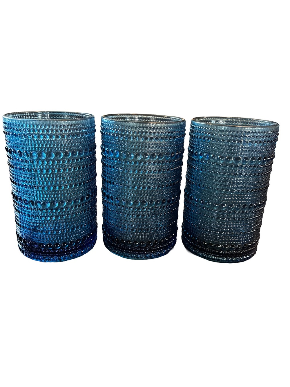 Vintage Fortessa Jupiter Cornflower Blue Hobnail Beaded Glasses Set of 3